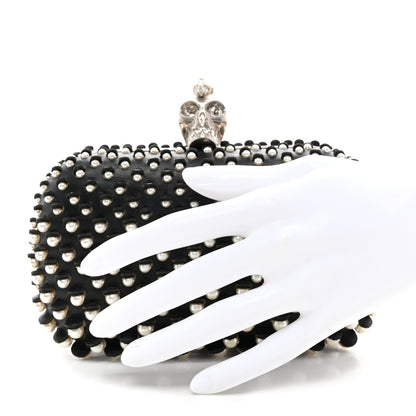 Alexander McQueen Pearl Embellished Calfskin Skull Box Clutch Black 2 of 7
