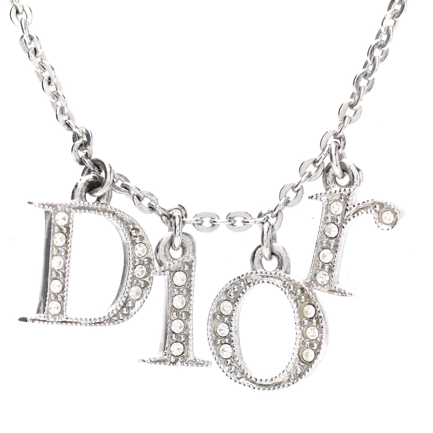 Crystal Metal Logo Necklace Silver