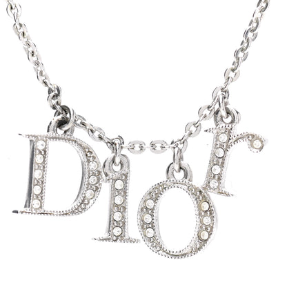 Christian Dior Crystal Metal Logo Necklace Silver 4 of 5