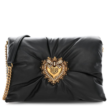 Dolce & Gabbana Calfskin Devotion Clutch With Chain Black 1 of 9