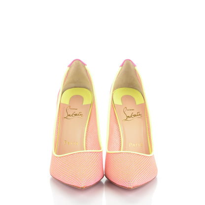 Christian Louboutin Lace Patent Raphia Follies 100 Pumps 37 Shocking Pink 2 of 7