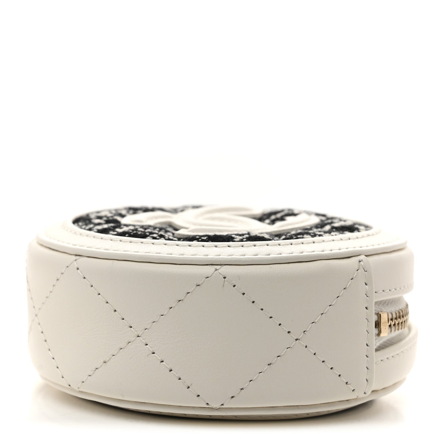 Tweed Quilted Round Filigree Clutch With Chain White Multicolor