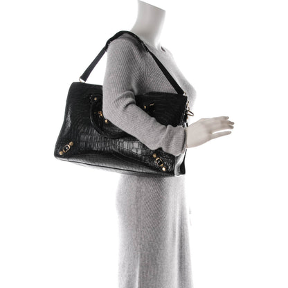Balenciaga Calfskin Crocodile Embossed Giant 12 Gold Hardware City Black 2 of 8