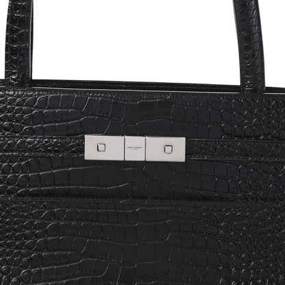 Saint Laurent Shiny Calfskin Crocodile Embossed Medium Manhattan Shopper Tote Black 9 of 9