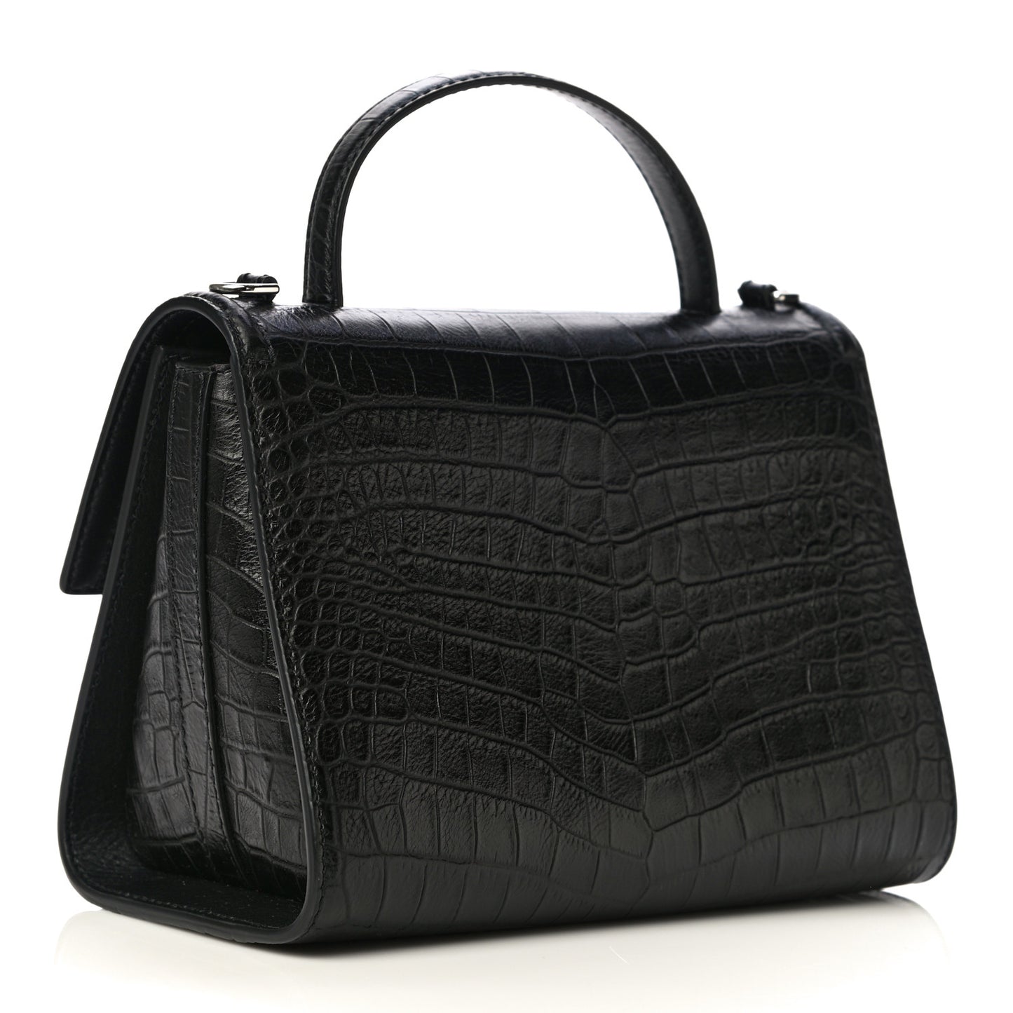 Calfskin Crocodile Embossed The Story Bag Black