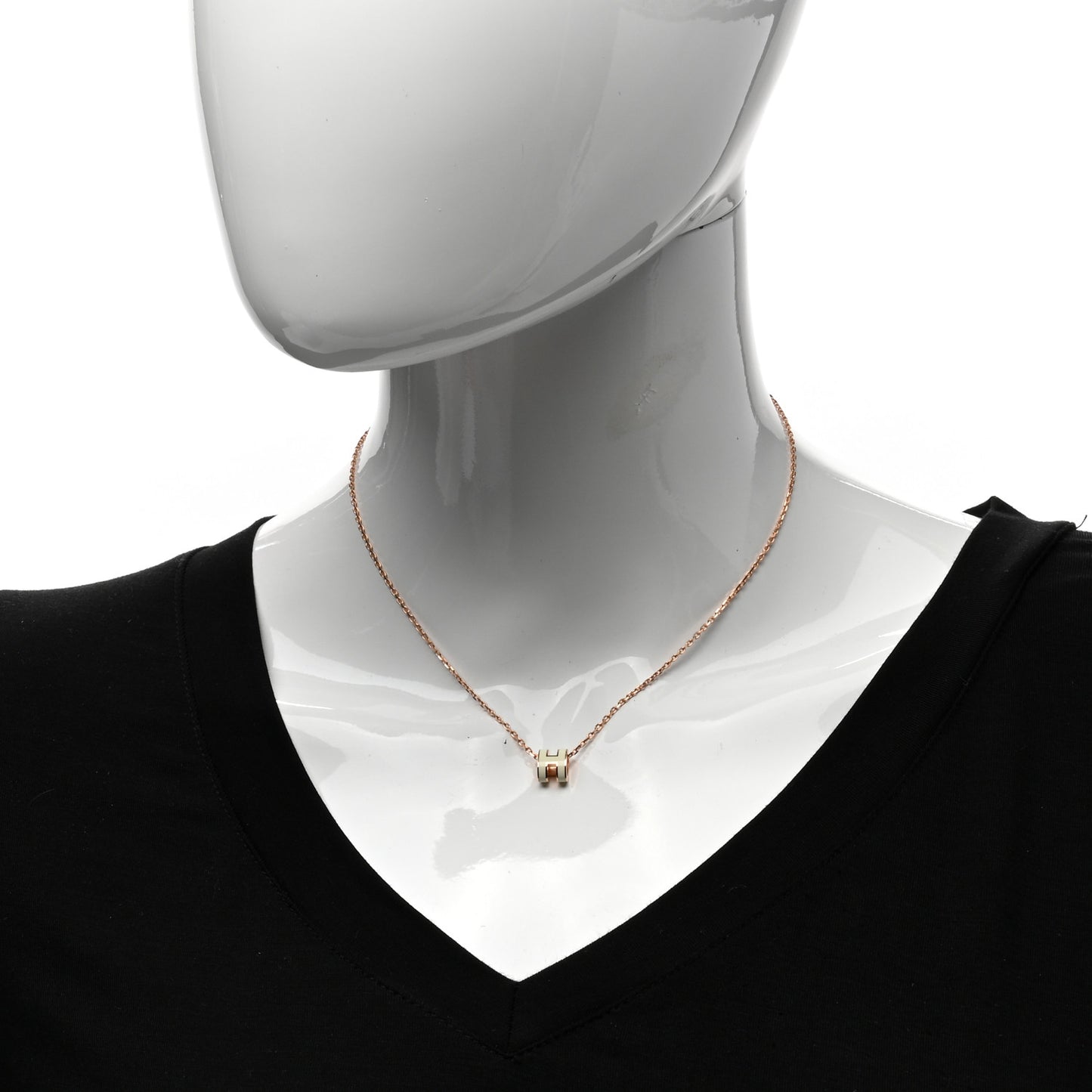 Lacquered Rose Gold Mini Pop H Pendant Necklace White
