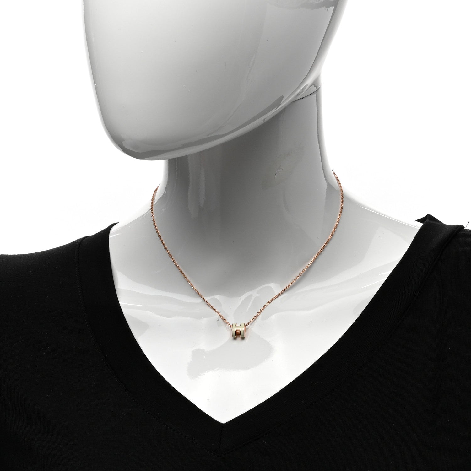 Hermes Lacquered Rose Gold Mini Pop H Pendant Necklace White 2 of 4
