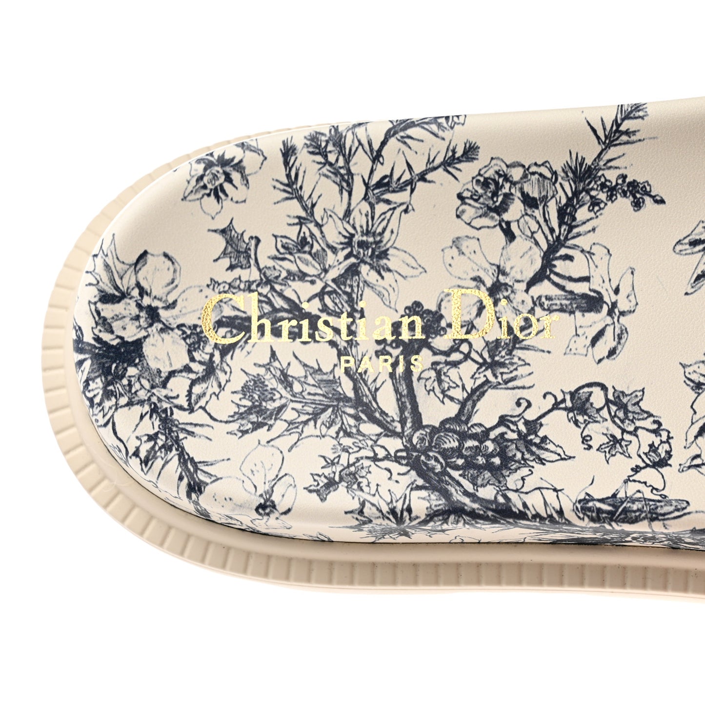 Canvas Toile de Jouy Embroidered Dway 10mm Slide Sandals 40 Deep Blue