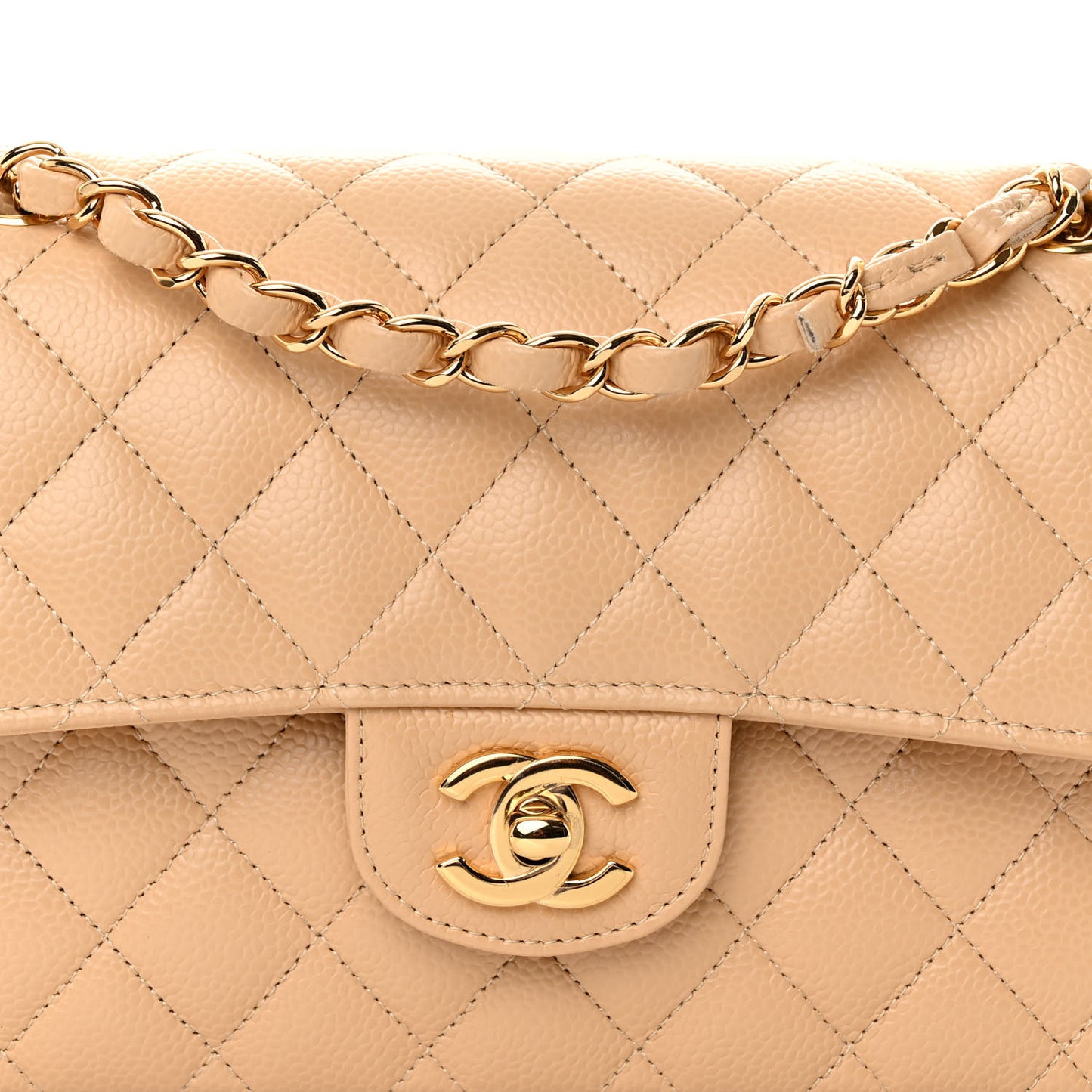 Caviar Quilted Small Double Flap Beige