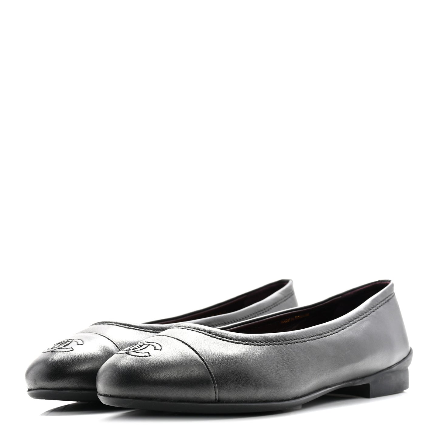 Lambskin Cap Toe CC Uniform Ballerina Flats 37.5 Black