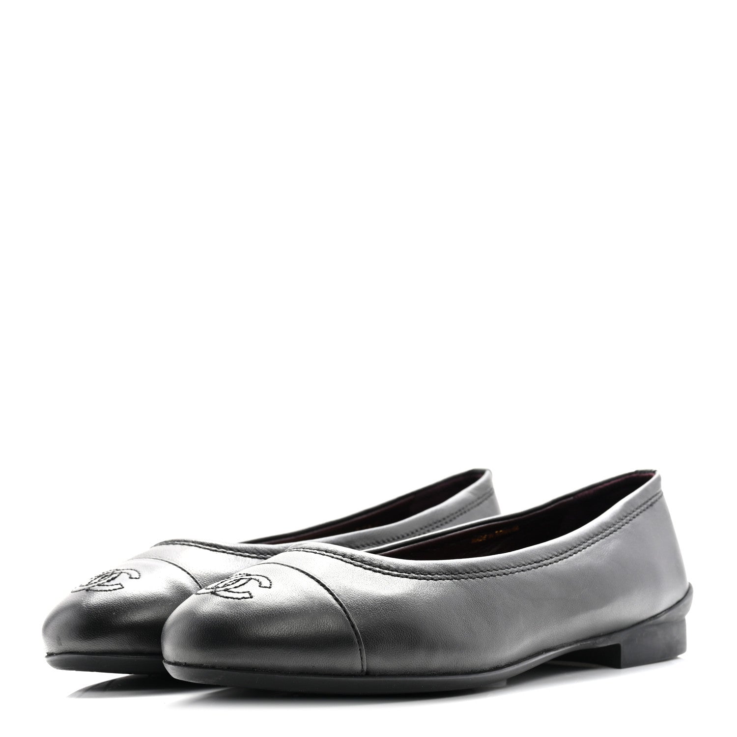 Chanel Lambskin Cap Toe CC Uniform Ballerina Flats 37.5 Black 8 of 20