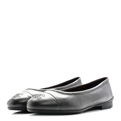 Chanel Lambskin Cap Toe CC Uniform Ballerina Flats 37.5 Black 8 of 20