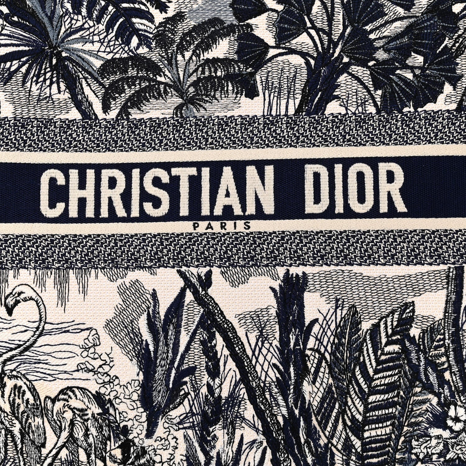 Christian Dior Canvas Embroidered Large Palm Tree Toile De Jouy Book Tote Blue 8 of 11