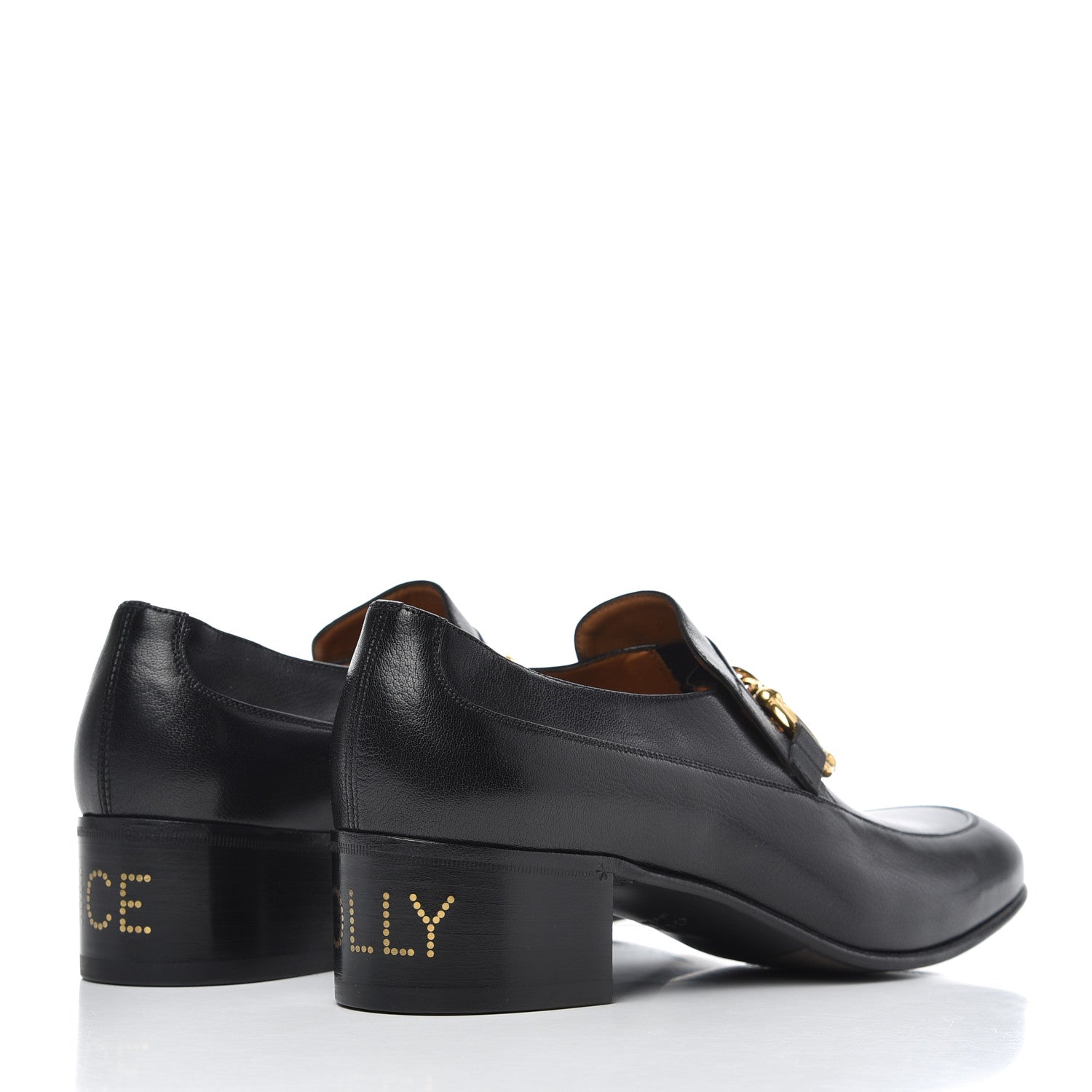 Gucci Goatskin Mens Chain Mid Heel Loafers 8 Black 769072