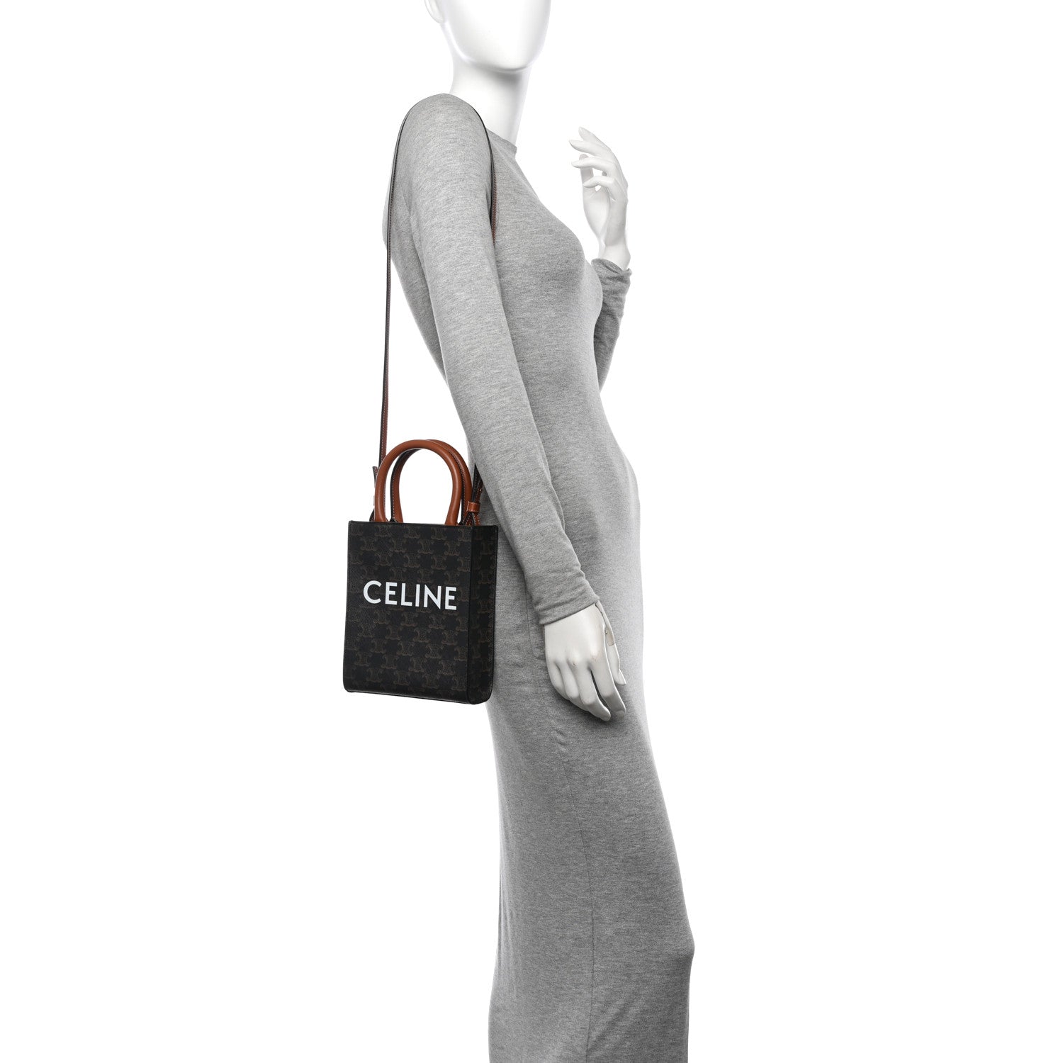Celine Triomphe Canvas Calfskin Mini Vertical Cabas Tan 2 of 10