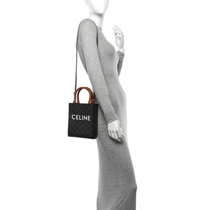 Celine Triomphe Canvas Calfskin Mini Vertical Cabas Tan 2 of 10
