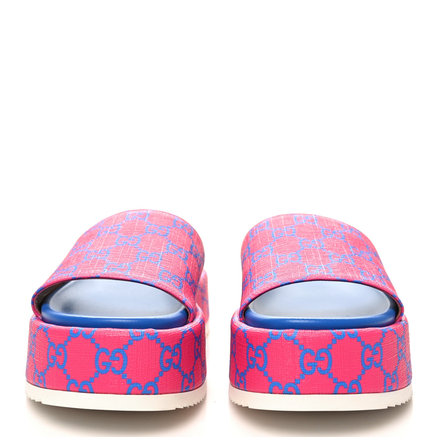 Gucci GG Supreme Joy Monogram Angelina Platform Slide Sandals 38 Fuxia Blue 2 of 8