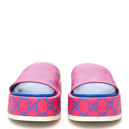 Gucci GG Supreme Joy Monogram Angelina Platform Slide Sandals 38 Fuxia Blue 2 of 8