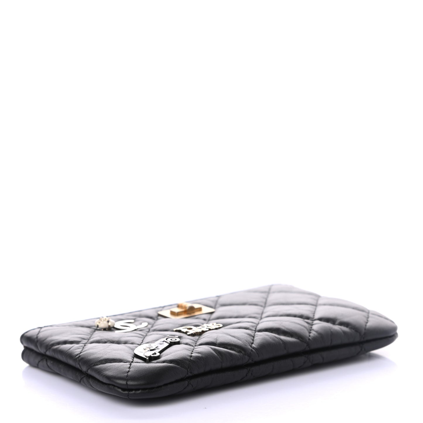 Aged Calfskin Quilted Small Lucky Charms Cosmetic Case Black