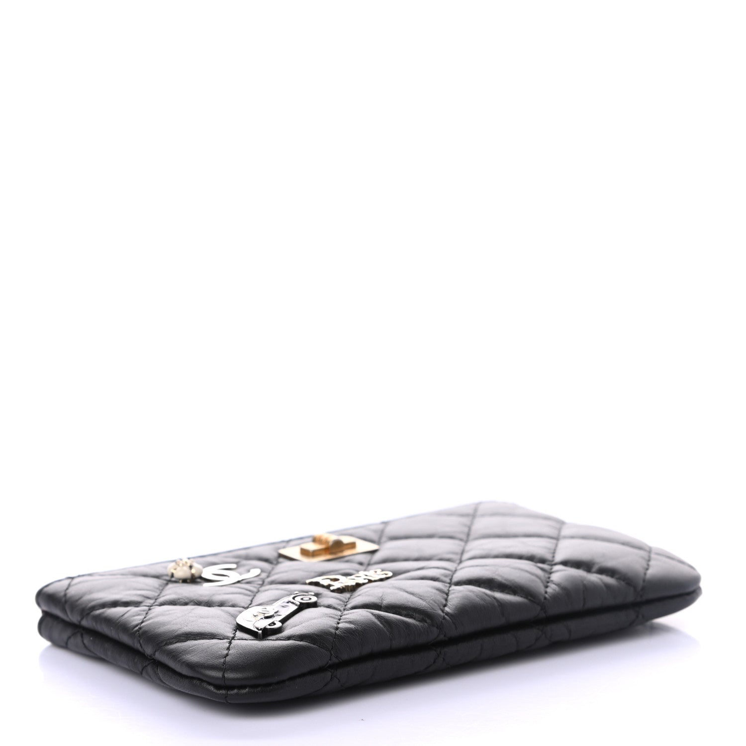 Chanel Aged Calfskin Quilted Small Lucky Charms Cosmetic Case Black 4 of 7