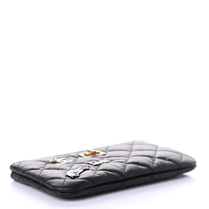 Chanel Aged Calfskin Quilted Small Lucky Charms Cosmetic Case Black 4 of 7