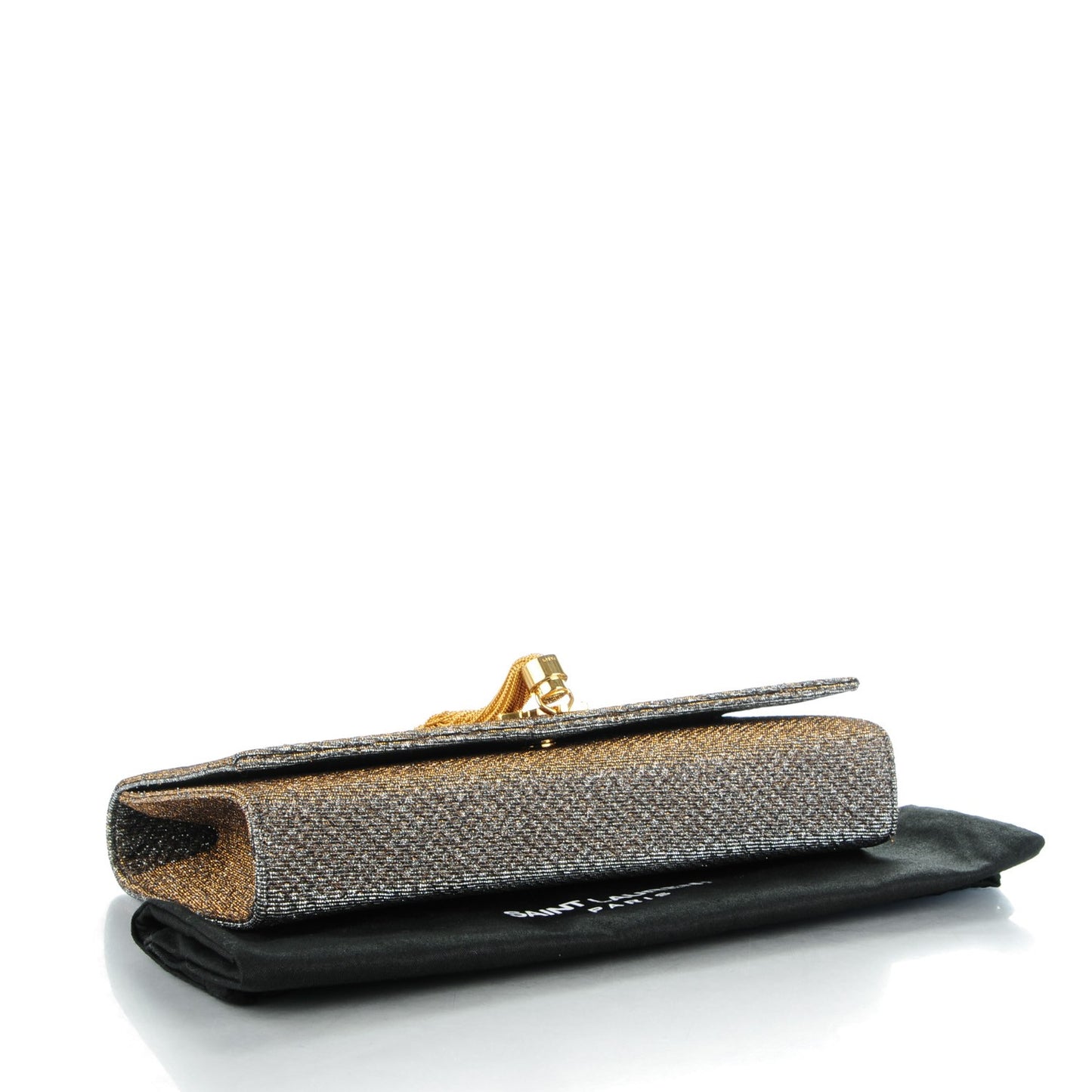 Metallic Canvas Woven Classic Monogram Kate Tassel Clutch Silver Gold