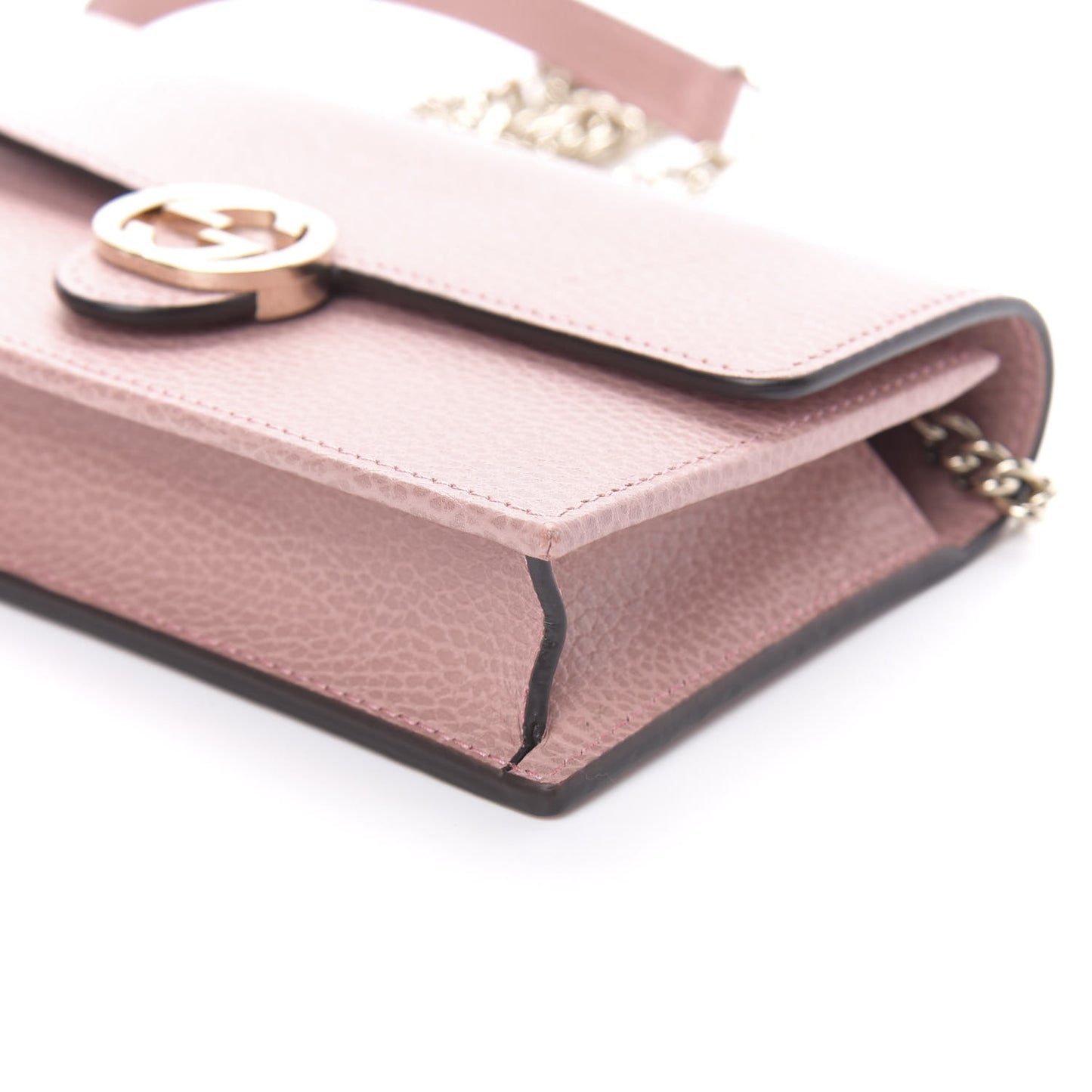 Dollar Calfskin Interlocking G Chain Wallet Soft Pink