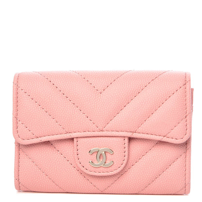 Chanel Caviar Chevron Quilted Card Holder Wallet Pink 1 of 11
