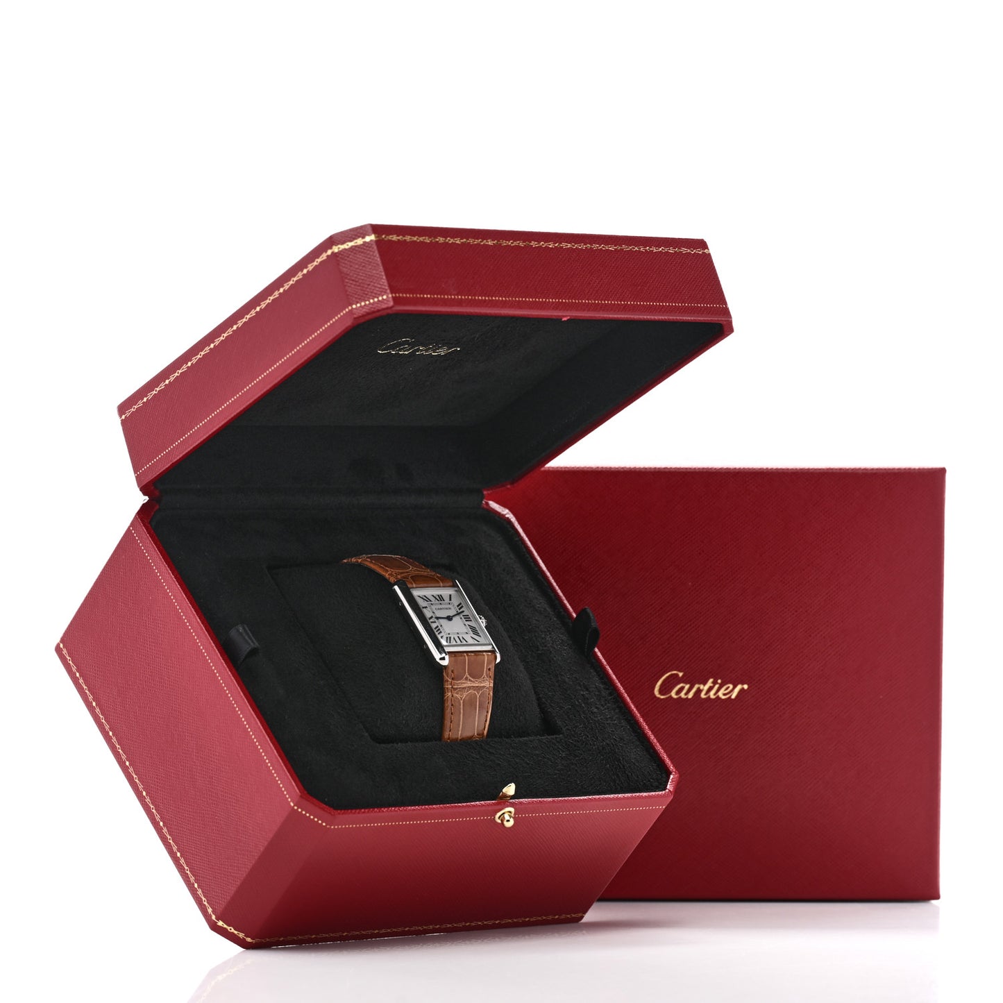 Stainless Steel Alligator 25mm Must de Cartier Tank Quartz Watch Brown