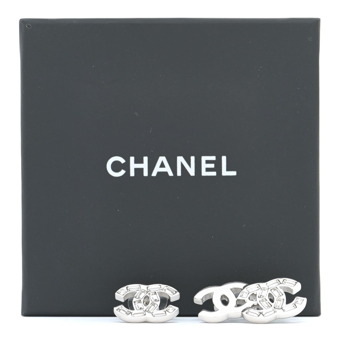 Baguette Crystal Double CC Earrings Silver