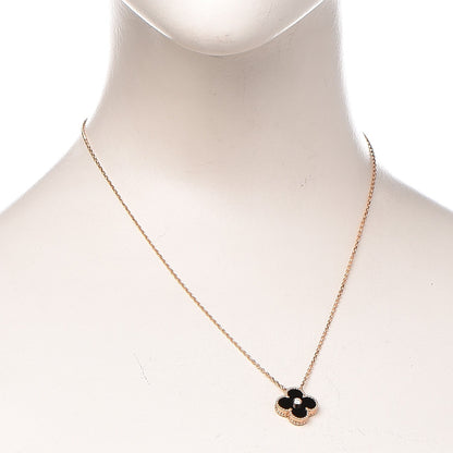 Van Cleef & Arpels 18K Rose Gold Diamond Black Onyx Vintage Alhambra Pendant Necklace 2 of 8