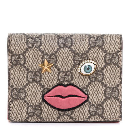 Gucci GG Supreme Monogram Face Embroidered Card Case Wallet Pink 1 of 9