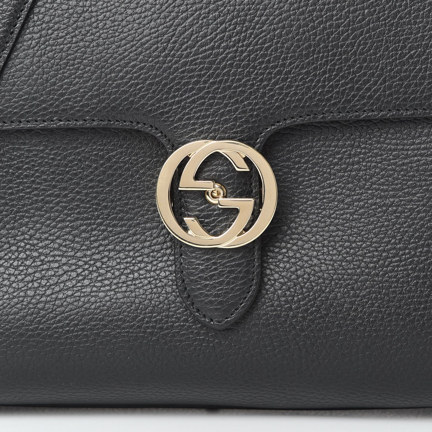 Dollar Calfskin Medium Interlocking G Top Handle Shoulder Bag Black
