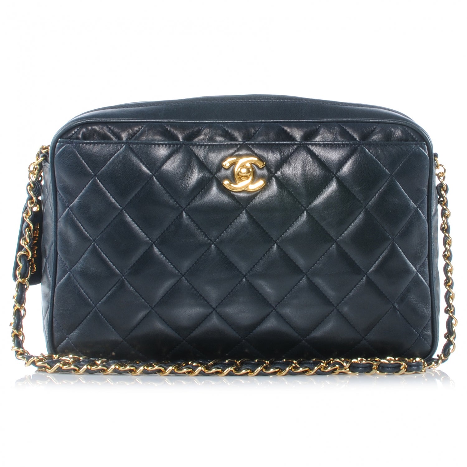 Chanel Lambskin Quilted Camera Case Navy 1 of 8