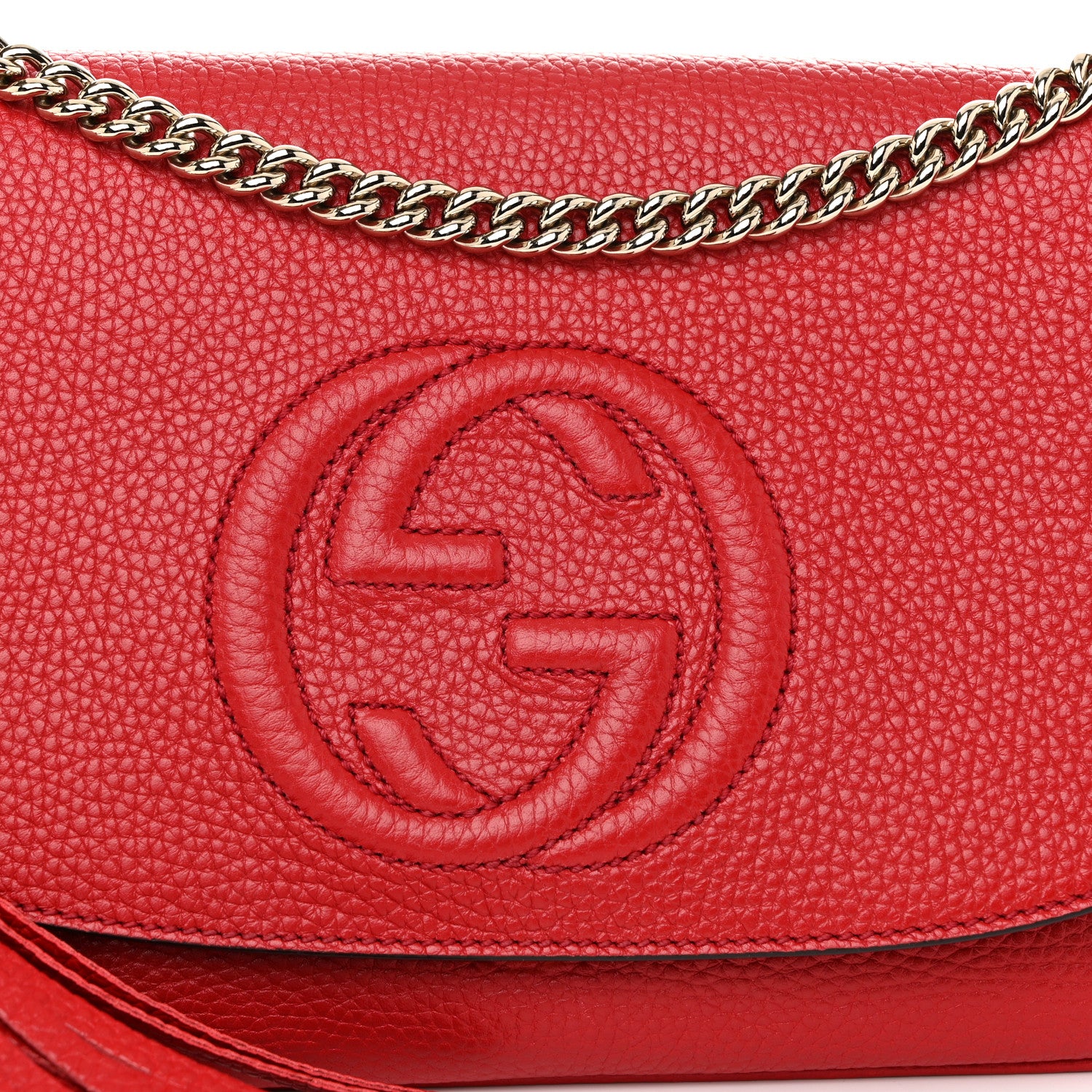 Gucci Pebbled Calfskin Medium Soho Flap Crossbody Vibrant Red 8 of 10