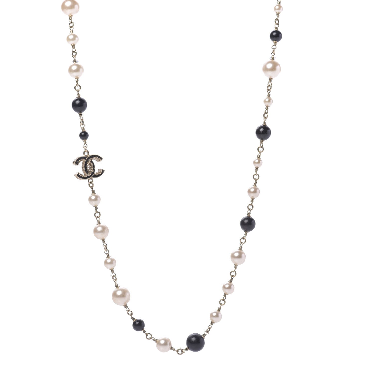 Chanel Pearl Bead Enamel CC Long Necklace Black Gold 1 of 10