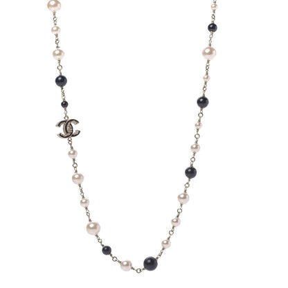 Chanel Pearl Bead Enamel CC Long Necklace Black Gold 1 of 10