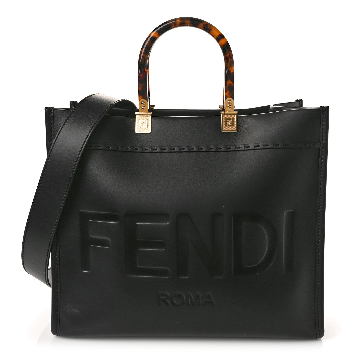 Fendi Vitello King Plexiglass Medium Fendi Sunshine Shopper Tote Black 1 of 9