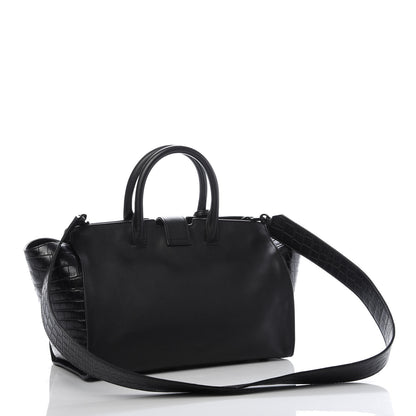 Saint Laurent Smooth Calfskin Crocodile Embossed Small Monogram Downtown Cabas Black 3 of 9