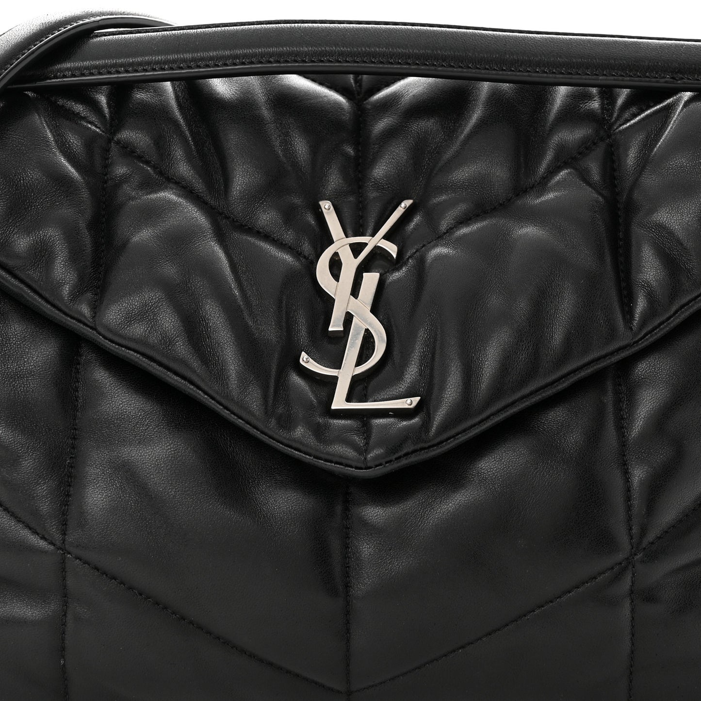 Lambskin Quilted Medium Loulou Puffer Monogram Chain Satchel Black