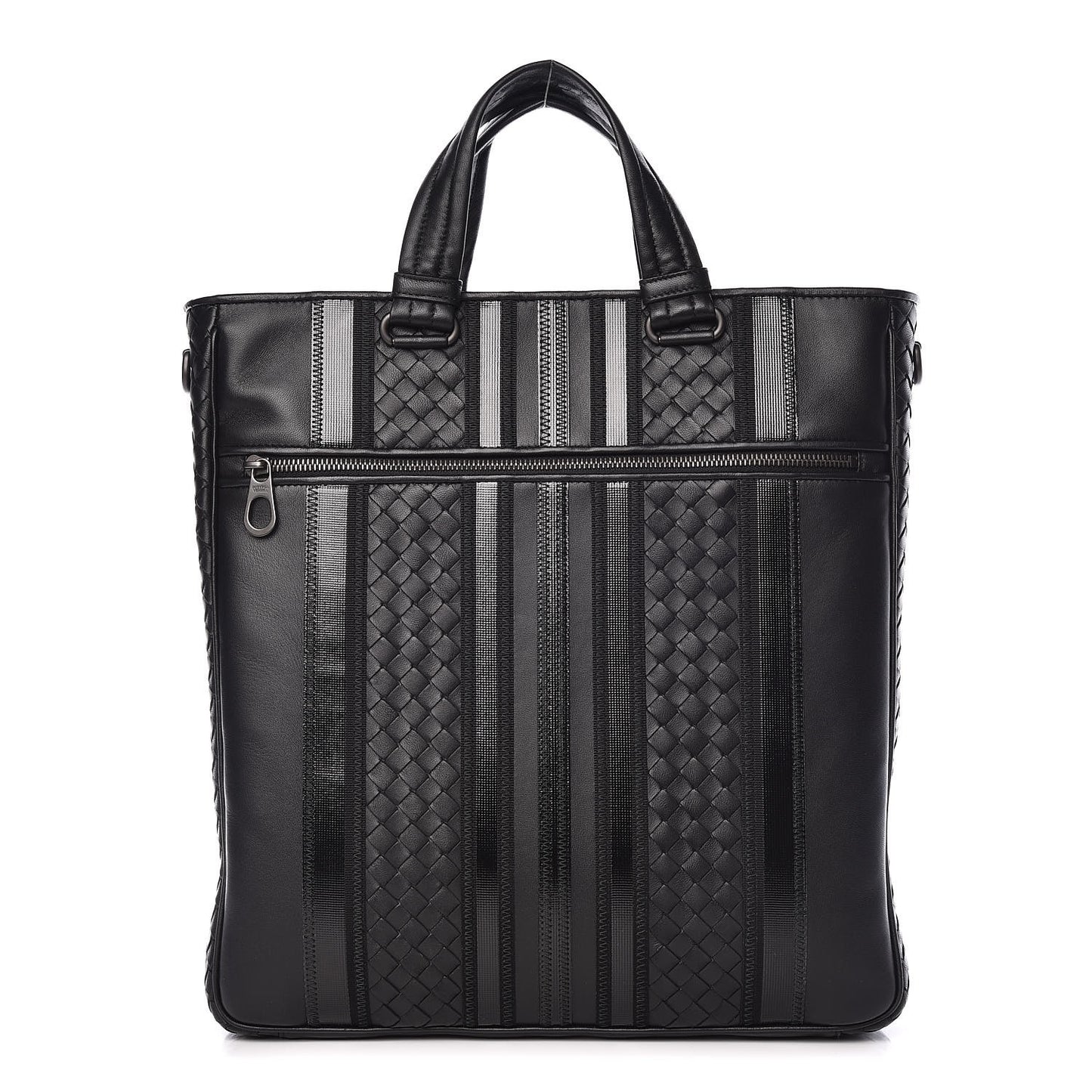 Nappa Tech Nylon Intrecciato Stripe Tote Black