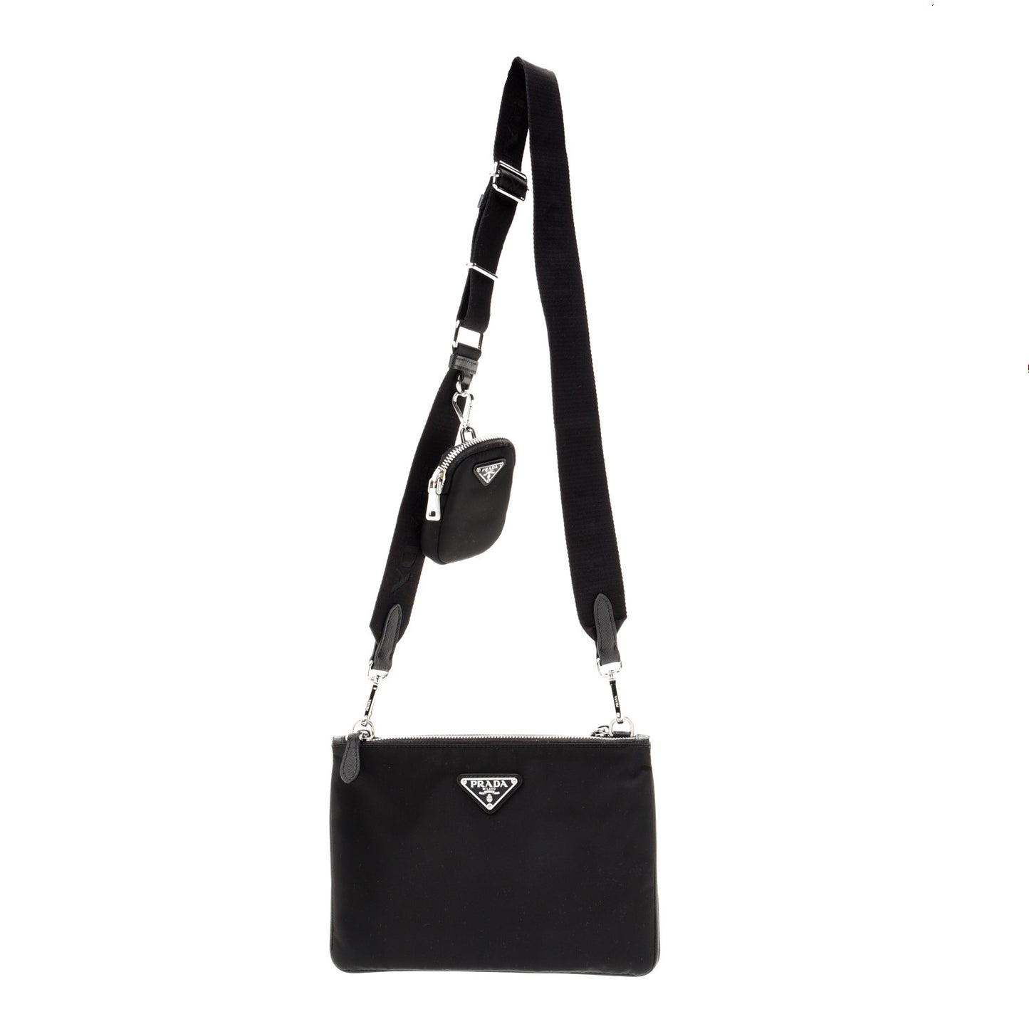 Re-Nylon Saffiano Re-Edition 2000 Double Zip Crossbody Bag Black