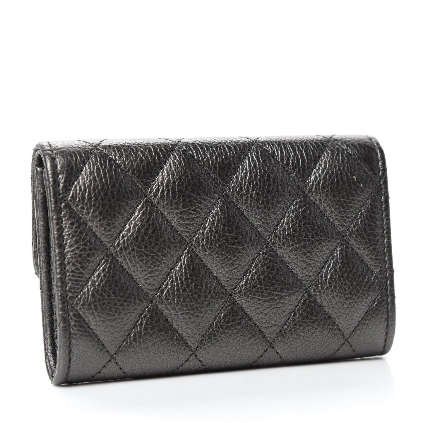 Metallic Calfskin Quilted Reissue Flap Card Holder Charcoal