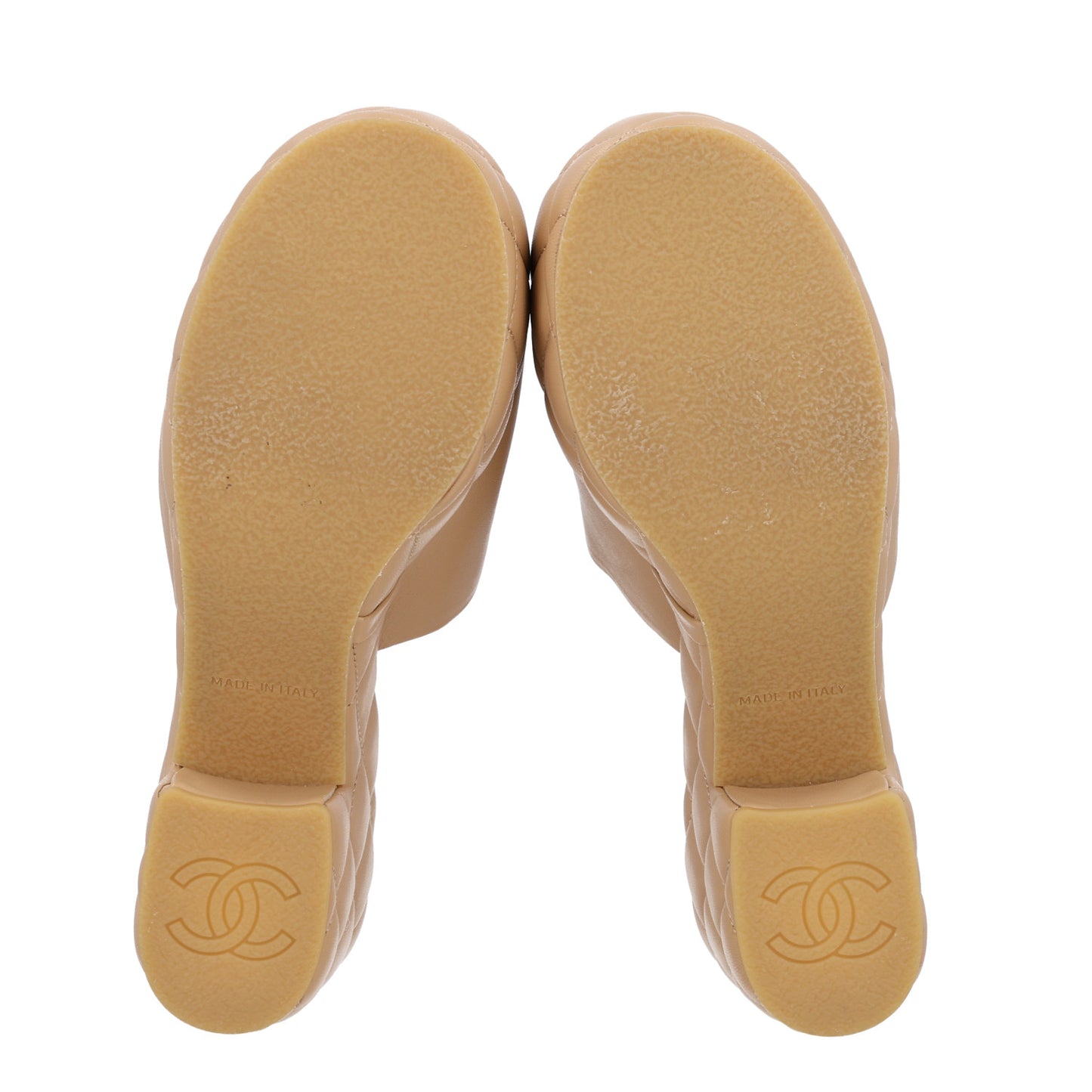 Lambskin Quilted CC Platform Mules 37.5 Beige