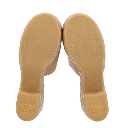 Chanel Lambskin Quilted CC Platform Mules 37.5 Beige 7 of 10