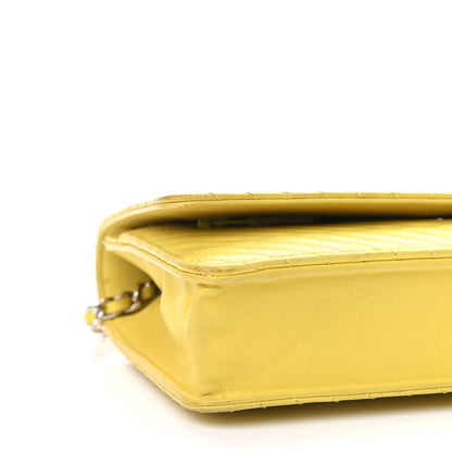Chanel Lambskin Chevron Quilted Wallet On Chain WOC Yellow 9 of 14