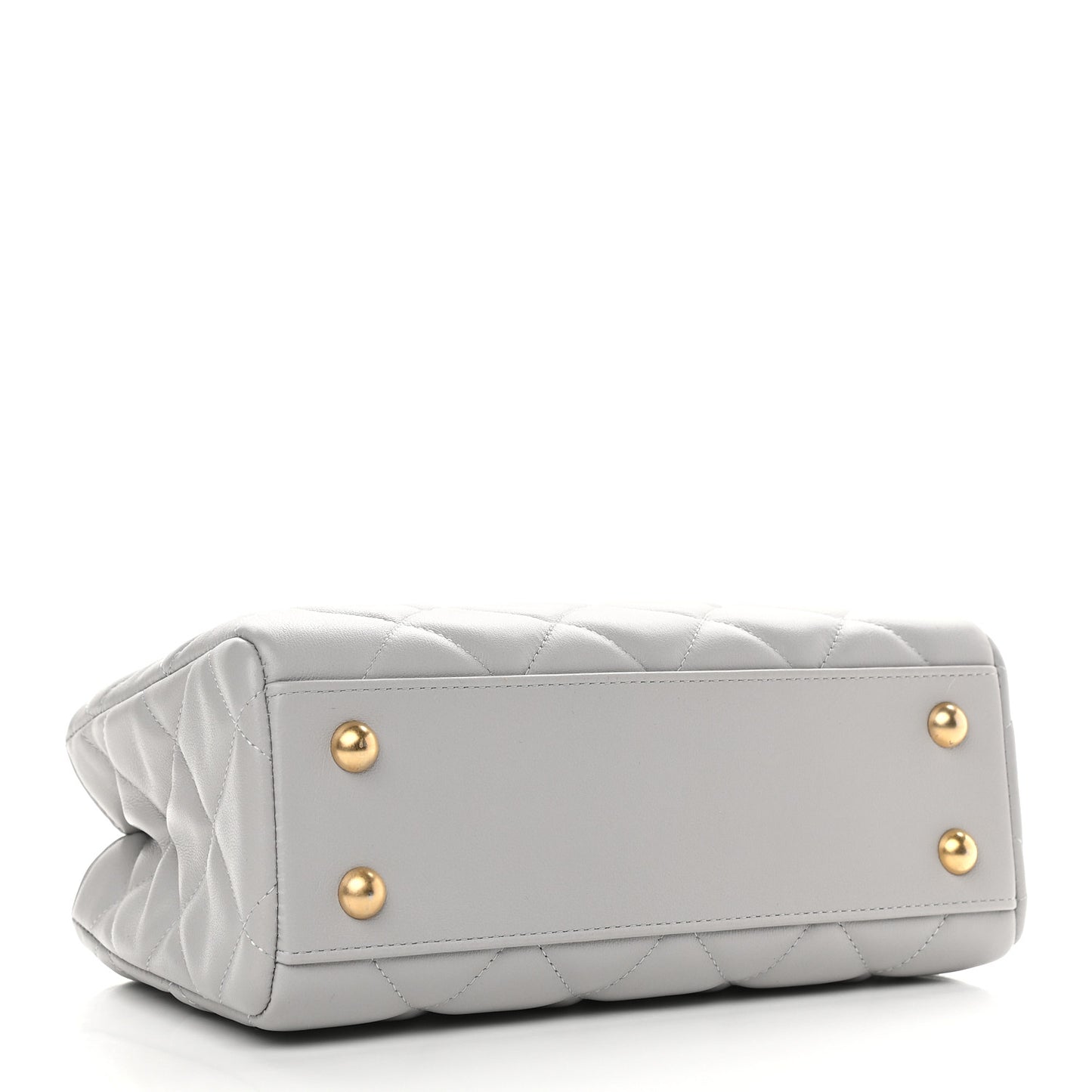 Calfskin Quilted Lady Handle Clutch Tote Grey