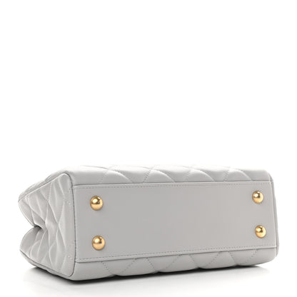 Chanel Calfskin Quilted Lady Handle Clutch Tote Grey 4 of 11
