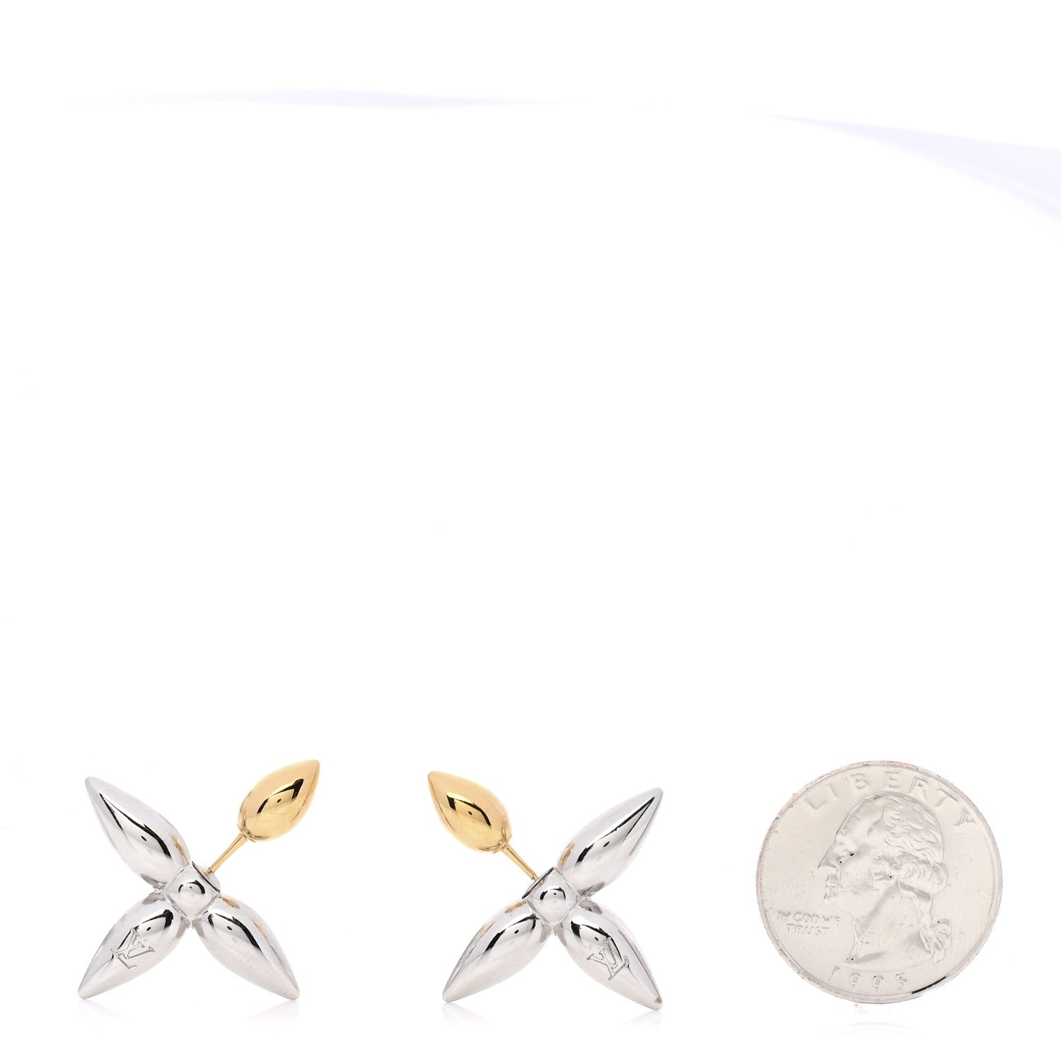 Louis Vuitton Metal Louisette Earrings Silver Gold 2 of 5
