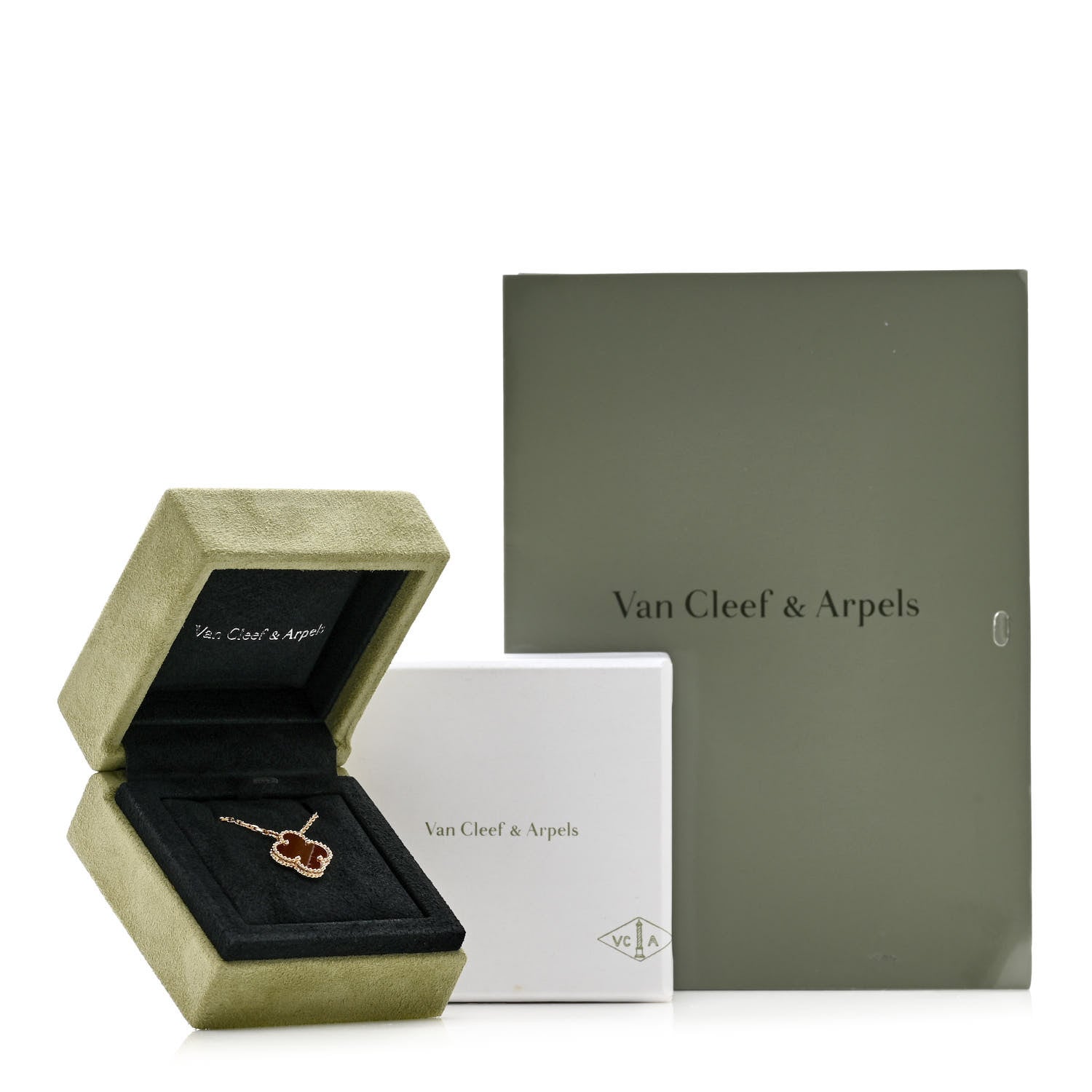 Van Cleef & Arpels 18K Yellow Gold Carnelian Vintage Alhambra Pendant Necklace 6 of 6